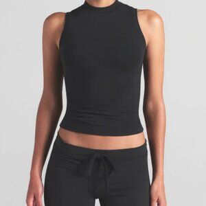 SKIMS COTTON JERSEY MOCK NECK TANK - BLACK/SOOT